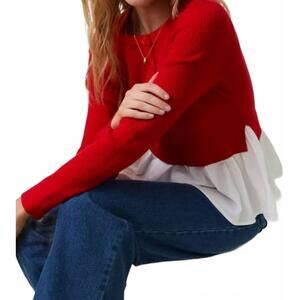 NEW MINT EXCLUSIVES josephine knit and woven peplum top in red/white